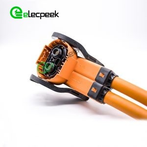 High Voltage Safety Lock Cable 2 Pin Right Angle Plug Plastic 8mm 200A For 50mm² 0.25M