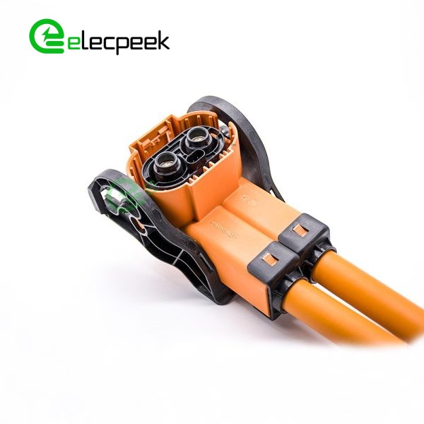 High Voltage Safety Lock Cable 2 Pin Right Angle Plug Plastic 8mm 200A For 50mm² 0.25M