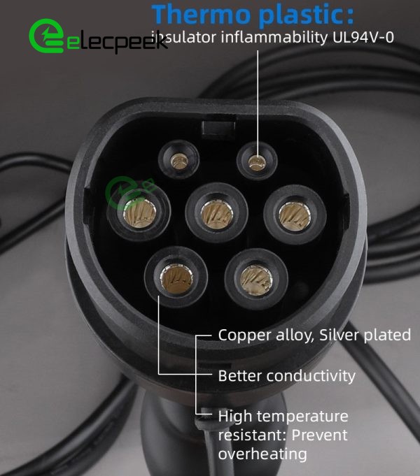 IEC 62196 Type 2 AC 16A 250V Plug Three Phase Connector to CEE EV Charger Mode 2 with 5 Meters Cable