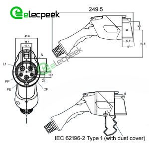 SAE J1772 Plug AC Charging Connector EV Charger 16A 240V Single-phase EV Car for Vehicle End