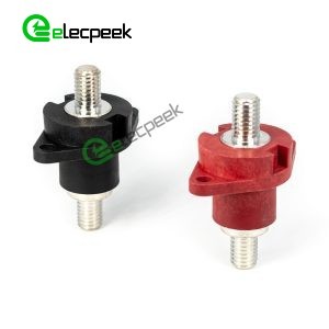 Straight Panel Mount 2 Hole Flange Black and Red High Current Copper Terminal 200A