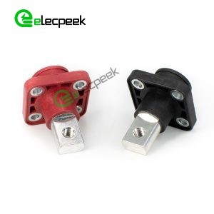 4 Hole Flange Black and Red High Current Copper Terminal 200A Straight Panel Mount